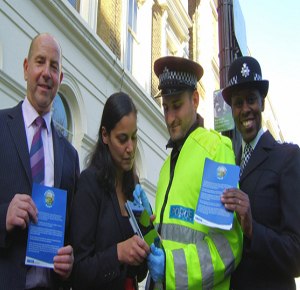 London police officials oversee the DNA-protected community program. (Far left, Bob Cummings, formerly the head of London's elite 