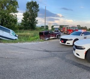 A woman and her 10 children were transported to an area hospital after a suspected drunk driver slammed into their pickup truck, causing it to split in half.