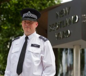 Metropolitan Police Inspector Jim Cole poses for a photo at New Scotland Yard, London, where he described his role in the police response to the London Bridge attack, Friday, June 9, 2017. (David Mirzoeff/Pool via AP)