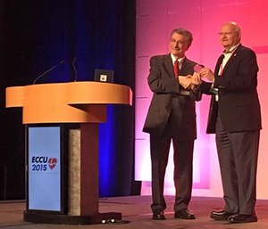 Dr. Gordon Ewy receives the Hans Dahll Award at the Emergency Cardiovascular Care Update 2015. (ECCU Facebook photo)