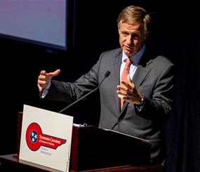 In this March 25, 2014, file photo, Tennessee Gov. Bill Haslam speaks at a luncheon in Nashville, Tenn. The Republican governor on Thursday, May 22, 2014, signed a bill into law to allow the state to electrocute inmates on death row in the event that drugs used for lethal injections become unavailable. (AP Image)