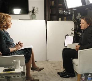 This June 22, 2014 photo provided by ABC shows Barbara Walters, left, during an interview in Los Angeles with Peter Rodger, the father of Elliot Rodger, the 22 year old who killed six people, injured 13, before taking his own life near the campus of the University of California, on May 23, in Santa Barbara, Calif. (AP Image)