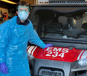 UC Davis Student EMT Matt Kenaston, a senior, prepares to pick up fellow students heading to quarantine.