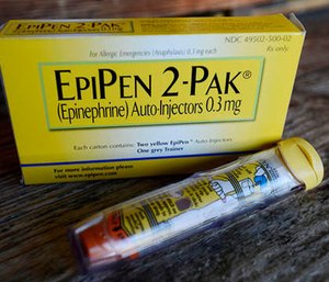 This Oct. 10, 2013, file photo, shows an EpiPen epinephrine auto-injector, a Mylan product, in Hendersonville, Texas.