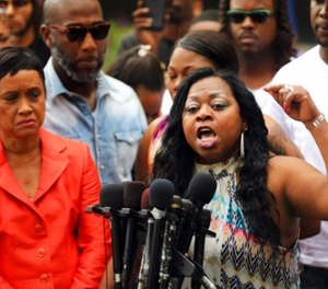 In this Friday June 16, 2017, file photo, Valerie Castile, mother of Philando Castile, a black motorist who was killed by Officer Jeronimo Yanez, speaks about her reaction to a not guilty verdict for Yanez at the Ramsey County Courthouse in St. Paul, Minn.