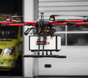 Ambulance company Falck says it plans to carry out drone flights with paramedic pilots on board by 2025, and has already begun test flights of remotely-controlled drones.