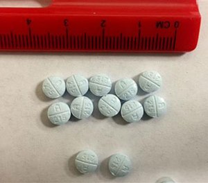 This undated photo provided by the Tennessee Bureau of Investigation shows fake Oxycodone pills that are actually fentanyl. (Tommy Farmer/Tennessee Bureau of Investigation via AP)