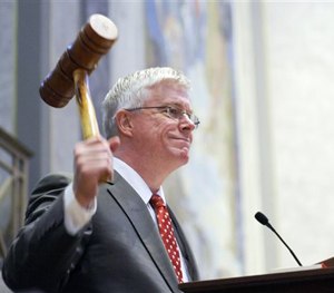 In this Sept. 6, 2011, file photo Missouri Republican Lt. Gov. Peter Kinder gavels in the Missouri Senate in Jefferson City, Mo.