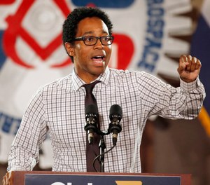 Democratic candidate for St. Louis County prosecuting attorney Wesley Bell speaks during a campaign rally in Bridgeton, Mo. Wesley, the new St. Louis County prosecuting attorney, is so far declining comment on whether he will consider reopening the investigation into the fatal police shooting of Michael Brown in Ferguson. Brown, a black and unarmed 18-year-old, was fatally shot by white officer Darren Wilson on Aug. 9, 2014, setting off months of protests.
