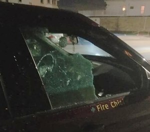 Fall River Fire Chief John Lynch said his vehicle was hit with a brick outside his home Friday night. (Photo/Chief John Lynch)