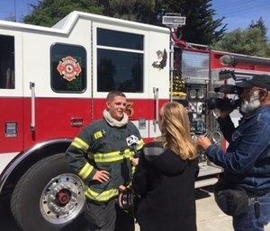 Carlos Carpenter pulled a Captain from a hole in the roof after he fell inside, burning his hands (Photo/Menlo Park Fire District)