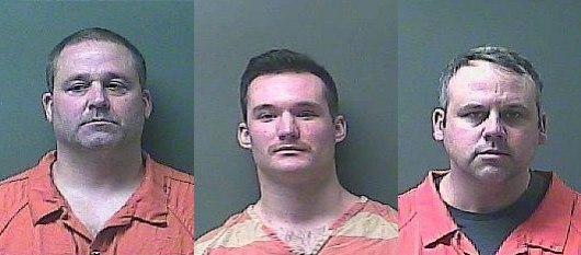 (From left to right) Michigan City Firefighters Darren Scott Kaletha, Austin Swistek and Brad Kreighbaum were arrested after a party for an alleged physical altercation over an obscene video. 