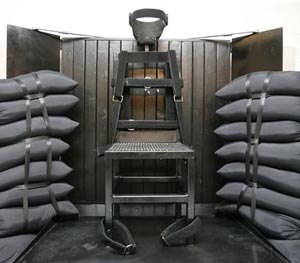 This June 18, 2010, file photo shows the firing squad execution chamber at the Utah State Prison in Draper, Utah.