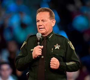 Broward County Sheriff Scott Israel speaking before a CNN town hall broadcast, at the BB&T Center, in Sunrise, Fla. (Michael Laughlin/South Florida Sun-Sentinel via AP, File)