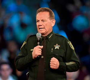 Broward County Sheriff Scott Israel speaking before a CNN town hall broadcast, at the BB&T Center, in Sunrise, Fla.