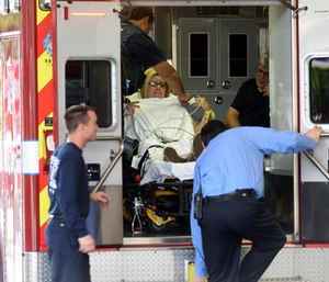 A shooting victim arrives at Broward Health Trauma Center in Fort Lauderdale, Fla.
