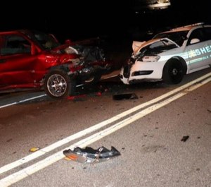 A woman was arrested for driving under the influence after she crossed the center line and hit a patrol vehicle head on Tuesday night. (Photo/PCSO)
