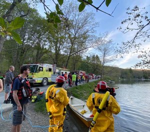 Members of the Fly Creek, N.Y., fire department participate in a multi-agency water rescue drill in May.
