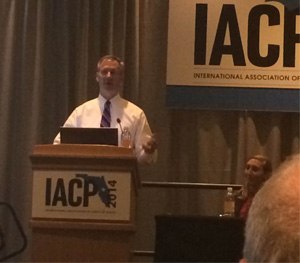 Milwaukee Police Chief Edward Flynn addresses the audience at IACP in Orlando about how he backed one of his officers when a news story inaccurately accused him of wrongdoing.