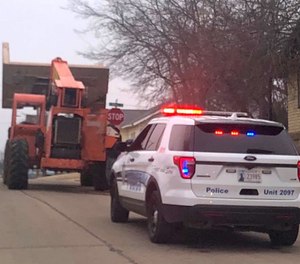A 23-year-old man was arrested Tuesday morning while he led police on a pursuit in a 15-ton forklift. (Photo/Enid Police Department)