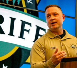 Sheriff Adam Fortney at a news conference April 22 in Everett. (Photo/TNS)