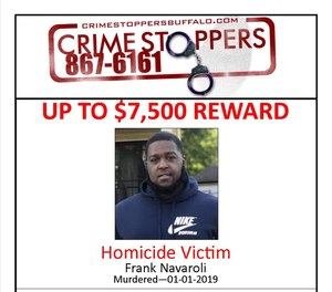 Frank Navaroli III was shot and killed on Jan. 1, 2019. Navaroli's family claims in a new lawsuit that EMS providers, police and hospital staff all failed to realize the 27-year-old had a gunshot wound, delaying proper treatment. (Photo/Crime Stoppers Buffalo)