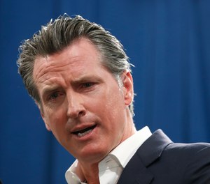 California Gov. Gavin Newsom pictured during a Capitol news conference in 2019. On Monday, Newsom took aim at Alabama’s plans to build prisons with COVID relief money. (AP Photo/Rich Pedroncelli)