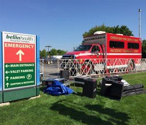 Green Bay Fire Department incident command unit staged at the start/finish area of the Bellin 10K.