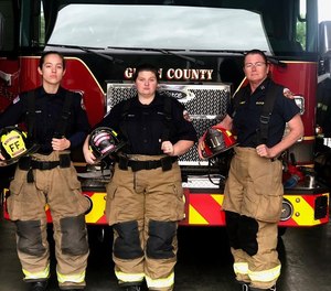 Fire Captain Elizabeth VanBuren (right) and Firefighter-EMTs Syndal Tillotson (left) and Brianna Depp (center) make up Glynn County Fire Rescue's first all-female crew. The crew began working together this November.