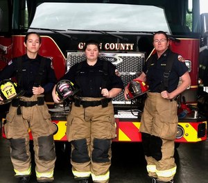 Fire Captain Elizabeth VanBuren (right) and Firefighter-EMTs Syndal Tillotson (left) and Brianna Depp (center) make up Glynn County Fire Rescue's first all-female crew. The crew began working together this November.