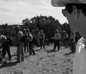 Director Joseph Kosinski on set where the cast is training with a former Granite Mountain hotshot firefighter.