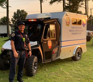 Chesapeake Firefighter/Paramedic Shaun McCoy poses with the Medical Rapid Access Transport vehicle in a post from his Facebook page.