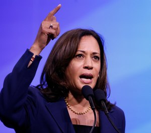 Democratic presidential candidate Sen. Kamala Harris, D-Calif., speaks during the New Hampshire state Democratic Party convention, Saturday, Sept. 7, 2019, in Manchester, N.H. (AP Photo/Robert F. Bukaty)