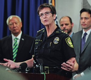 Honolulu Police Chief Susan Ballard speaks at a press conference following the deaths of two Honolulu police officers. (Photo/TNS)