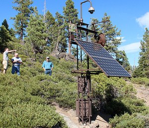 This monitoring station overlooking the north shore of Lake Tahoe is one of many designed, built and maintained by the Nevada Seismological Lab at the University of Nevada, Reno. (Photo/UNR)
