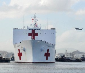 The Military Sealift Command hospital ship USNS Comfort arrives in San Juan, Puerto Rico.