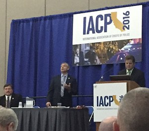 Brian Maxey, left, Bill Amato, center, and Tim Gunther speak to the crowd at IACP 2016. (PoliceOne Image)