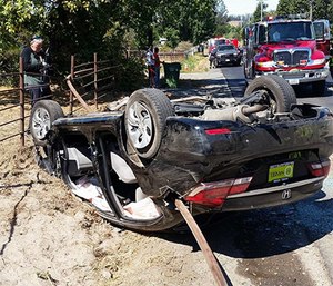 The woman still had a portion of the pole in her body as she was flown to the hospital.