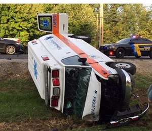 The crashed ambulance. (Photo/WDRB)