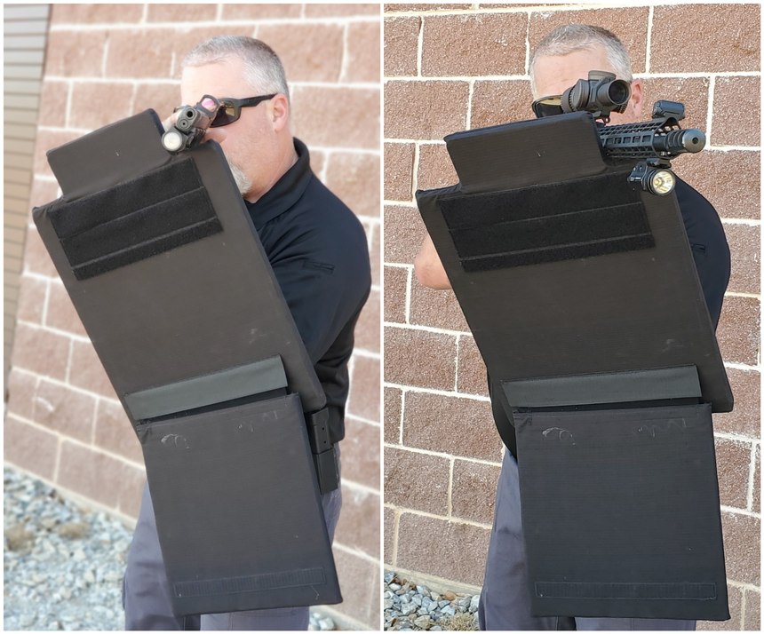 The RPAM A2 Buckler ballistic shield is lightweight and easy to carry and deploy with handguns as well as patrol rifles.