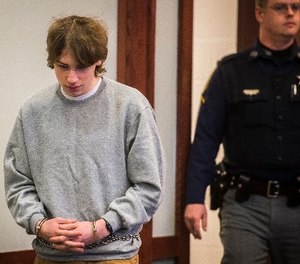 Jack Sawyer appears in Vermont Superior Court for his hearing, Tuesday, April 17, 2018, in Rutland, Vt., to determine whether bail or conditions of release should be set. (Ryan Mercer/The Burlington Free Press via AP, Pool)