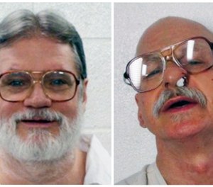This combination of file photo from the Arkansas Department of Correction shows convicted murderers from left, Bruce Ward and Jack Greene. The Arkansas Supreme Court on Thursday, Nov. 1, 2018, struck down a law that gives the state's prison director authority to determine whether an inmate is mentally competent to be put to death, siding with the two convicted murderers who were spared from execution last year. Justices ruled that the competency law violated due process rights guaranteed in the Arkansas and U.S. Constitutions. (Arkansas Department of Correction via AP, File)