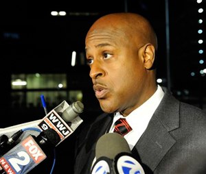 Eric Jones, interim executive fire commissioner talks with media in Detroit. (David Coates/The Detroit News via AP)