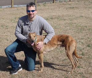 Paramedic Julian with his greyhound, Eric.