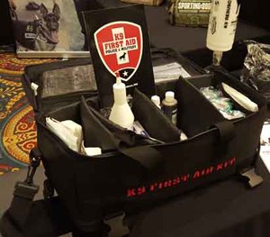 The basic kit contains gauze, scissors, clotting agent, a staple gun, antiseptic iodine solution, cold packs, hydrogen peroxide, and even a first aid book.