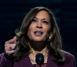 Democratic vice presidential candidate Sen. Kamala Harris, D-Calif., speaks during the third day of the Democratic National Convention, Wednesday, Aug. 19, 2020, at the Chase Center in Wilmington, Del.