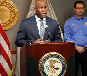 FBI Special Agent in Charge Eric Jackson talks about the agency's role in stopping a bomb plot as he joined Acting U.S. Attorney Tom Beall, left, on Friday, Oct. 14, 2016, in announcing charges in a suspcted domestic terrorism plot, in Wichita, Kan. (Photo/Wichita Eagle)
