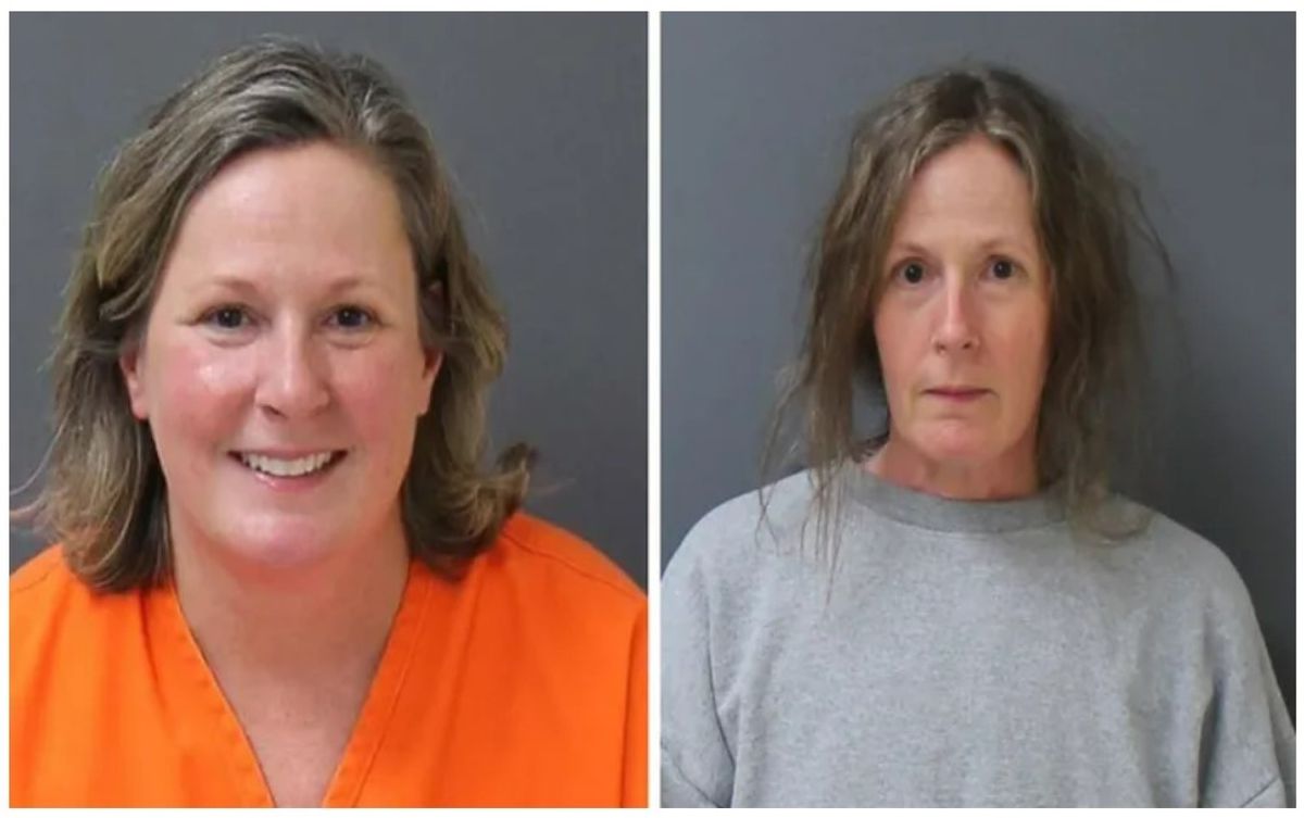 Kim Potter's mugshot upon entering prison (left) versus the most recent mugshot (right).