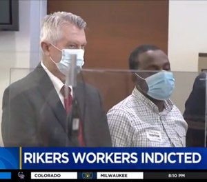 Correction Capt. Terry Henry and Officers Daniel Fullerton, Kenneth Hood and Mark Wilson were arraigned Monday on charges of first- and second-degree reckless endangerment and official misconduct (Photo capture/ CBS5 NY)
