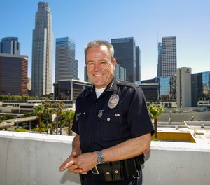 In this Wednesday, July 10, 2019, photo Los Angeles Police Department Chief Michel Moore poses for a photo in downtown Los Angeles. (AP Photo/Damian Dovarganes)